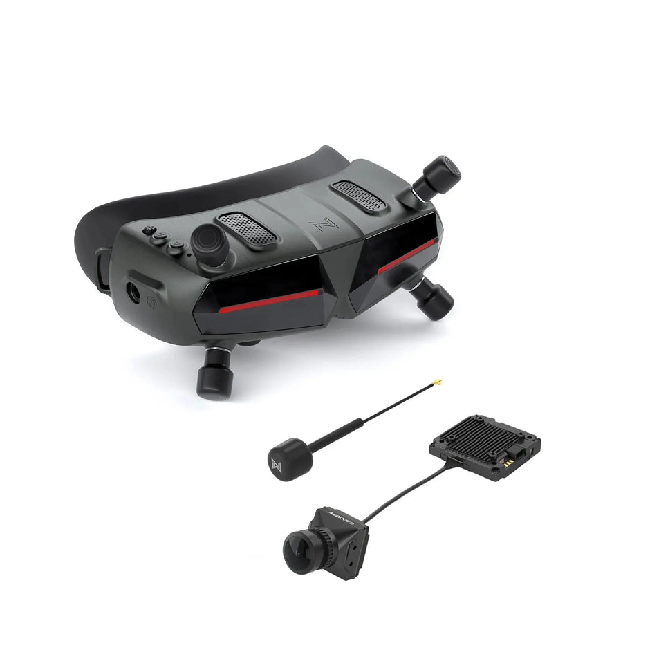 The HeadphoneHeat WalkSnail Avatar Pro Night Vision Edition HD includes black FPV goggles with antennas, 1080P 120fps support, a compact transmitter module, an antenna, and a camera unit—all displayed on a white background.