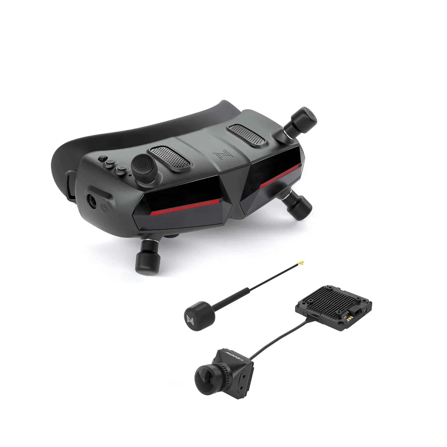 The HeadphoneHeat WalkSnail Avatar Pro Night Vision Edition HD includes black FPV goggles with antennas, 1080P 120fps support, a compact transmitter module, an antenna, and a camera unit—all displayed on a white background.