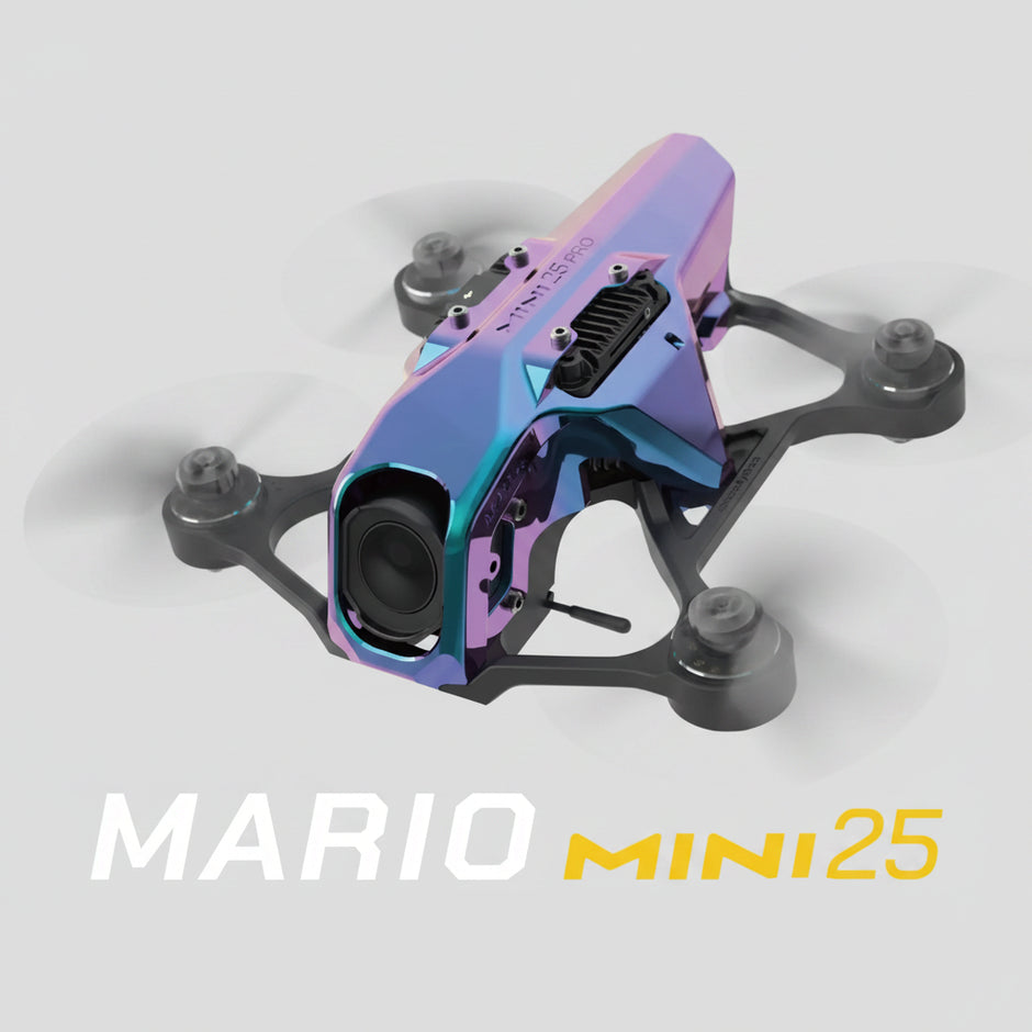 A futuristic, metallic-blue mini drone called 