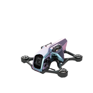 A sleek, futuristic purple and blue RC Quadcopter labeled "SpeedyBee Mario Mini25 PW" by HeadphoneHeat is displayed on a white and gradient gray background, featuring App-Controlled flight and 1080p FHD. Chinese text below describes the product.