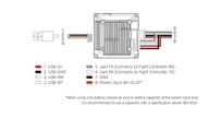 Diagram of wiring for the HeadphoneHeat WalkSnail Avatar Pro Night Vision Edition HD, labeling USB 5V/GND/DM/DP, UART TX/RX, GND, and 6V–25.2V power input; add capacitor—ideal for FPV goggles or built-in gyro hardware.